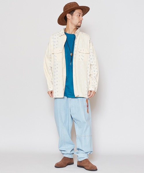 チャイハネ（チャイハネ）の「【チャイハネ】バンダナ柄MEN'Sサファリシャツ（シャツ/ブラウス・メンズ・ブルー/ホワイト/オレンジ・FREE）」の8枚目の写真