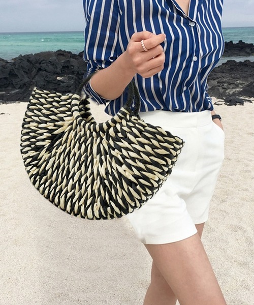 florist（フローリスト）の「セミサークル型ハンドカゴバッグ/ハンドバッグ（かごバッグ・レディース・オフホワイト/ブラック×ホワイト/ブラック/ベージュ・FREE）」の3枚目の写真