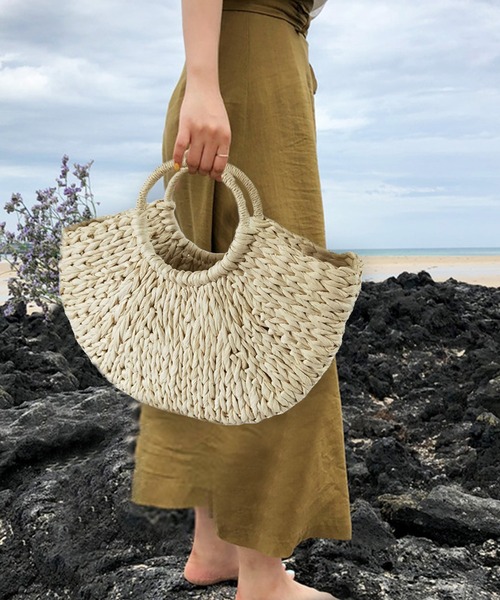 florist（フローリスト）の「セミサークル型ハンドカゴバッグ/ハンドバッグ（かごバッグ・レディース・オフホワイト/ブラック×ホワイト/ブラック/ベージュ・FREE）」の5枚目の写真