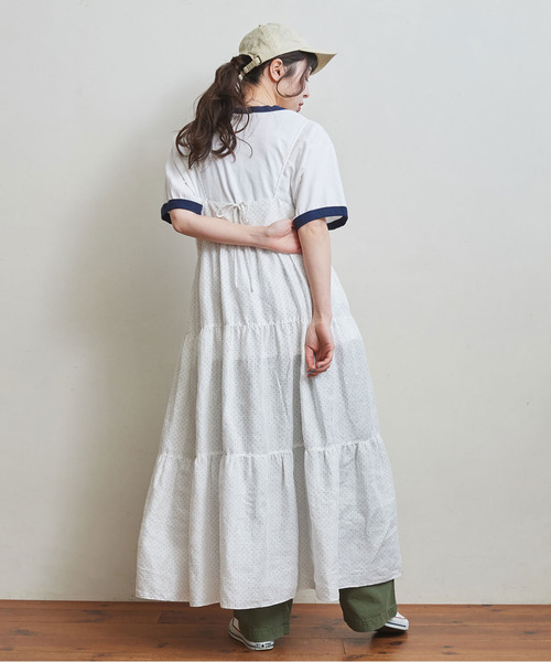 Dot&Stripes CHILD WOMAN(ドットアンドストライプス チャイルドウーマン)の「リネンピンドット ティアードキャミワンピース(ワンピース・レディース・ホワイト/ブラック・FREE)」の4枚目の写真