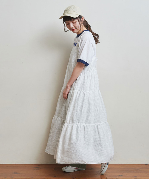 Dot&Stripes CHILD WOMAN(ドットアンドストライプス チャイルドウーマン)の「リネンピンドット ティアードキャミワンピース(ワンピース・レディース・ホワイト/ブラック・FREE)」の6枚目の写真