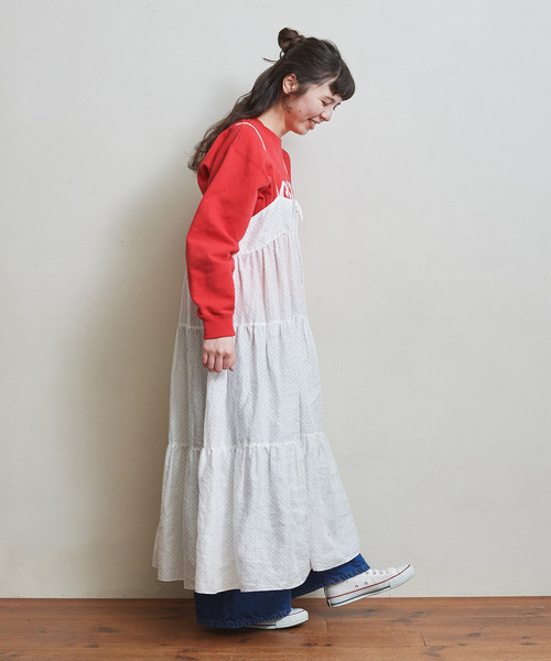 Dot&Stripes CHILD WOMAN(ドットアンドストライプス チャイルドウーマン)の「リネンピンドット ティアードキャミワンピース(ワンピース・レディース・ホワイト/ブラック・FREE)」の13枚目の写真