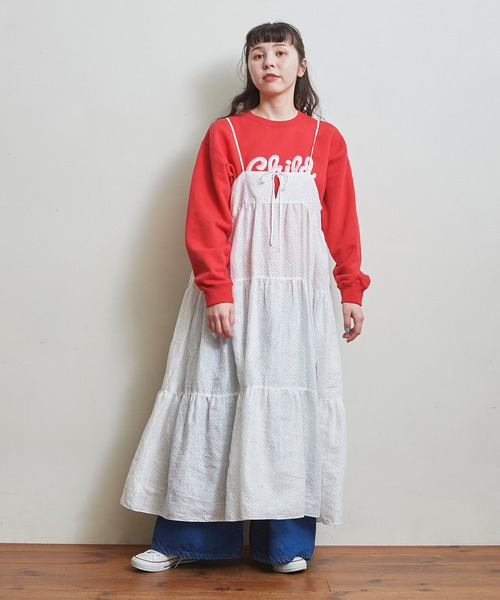Dot&Stripes CHILD WOMAN(ドットアンドストライプス チャイルドウーマン)の「リネンピンドット ティアードキャミワンピース(ワンピース・レディース・ホワイト/ブラック・FREE)」の15枚目の写真
