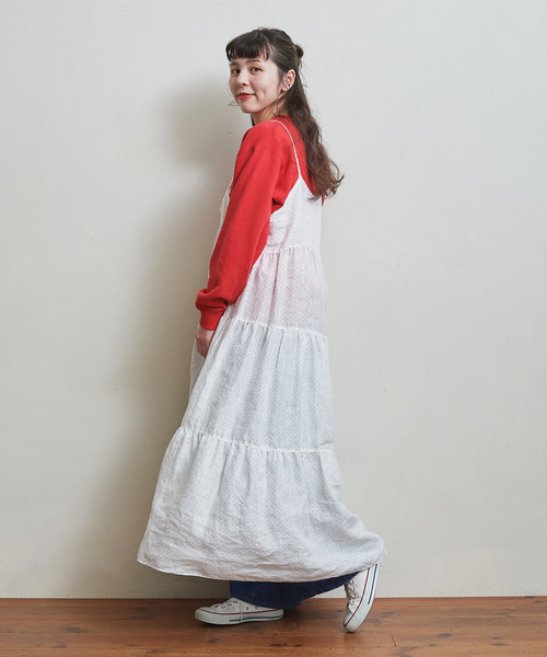 Dot&Stripes CHILD WOMAN(ドットアンドストライプス チャイルドウーマン)の「リネンピンドット ティアードキャミワンピース(ワンピース・レディース・ホワイト/ブラック・FREE)」の16枚目の写真