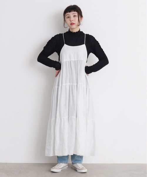 Dot&Stripes CHILD WOMAN(ドットアンドストライプス チャイルドウーマン)の「リネンピンドット ティアードキャミワンピース(ワンピース・レディース・ホワイト/ブラック・FREE)」の17枚目の写真