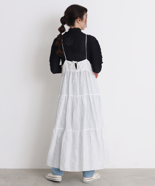 Dot&Stripes CHILD WOMAN(ドットアンドストライプス チャイルドウーマン)の「リネンピンドット ティアードキャミワンピース(ワンピース・レディース・ホワイト/ブラック・FREE)」の18枚目の写真