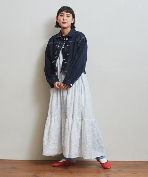 Dot&Stripes CHILD WOMAN(ドットアンドストライプス チャイルドウーマン)の「リネンピンドット ティアードキャミワンピース(ワンピース・レディース・ホワイト/ブラック・FREE)」の7枚目の写真