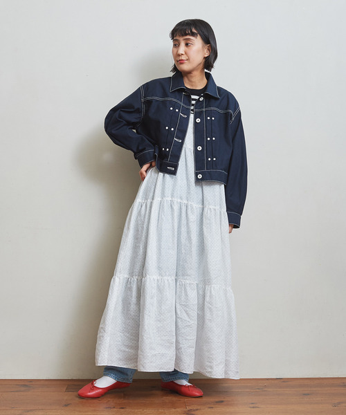Dot&Stripes CHILD WOMAN(ドットアンドストライプス チャイルドウーマン)の「リネンピンドット ティアードキャミワンピース(ワンピース・レディース・ホワイト/ブラック・FREE)」の9枚目の写真