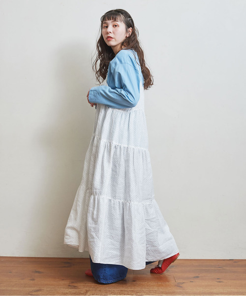 Dot&Stripes CHILD WOMAN(ドットアンドストライプス チャイルドウーマン)の「リネンピンドット ティアードキャミワンピース(ワンピース・レディース・ホワイト/ブラック・FREE)」の12枚目の写真