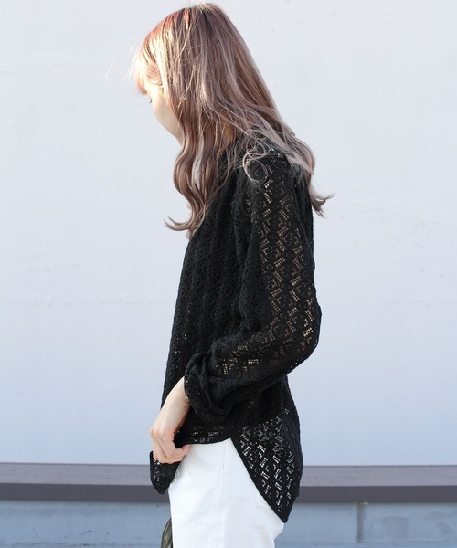 THE SHINZONE（ザ　シンゾーン）の「THE SHINZONE/シンゾーン　ジャガードレースシャツ　JACQUARD LACE SHIRT（シャツ/ブラウス・レディース・ブラック/ナチュラル・FREE）」の4枚目の写真