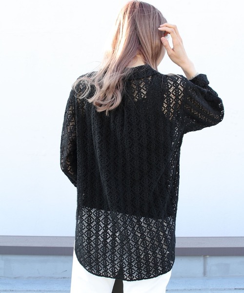 THE SHINZONE（ザ　シンゾーン）の「THE SHINZONE/シンゾーン　ジャガードレースシャツ　JACQUARD LACE SHIRT（シャツ/ブラウス・レディース・ブラック/ナチュラル・FREE）」の5枚目の写真