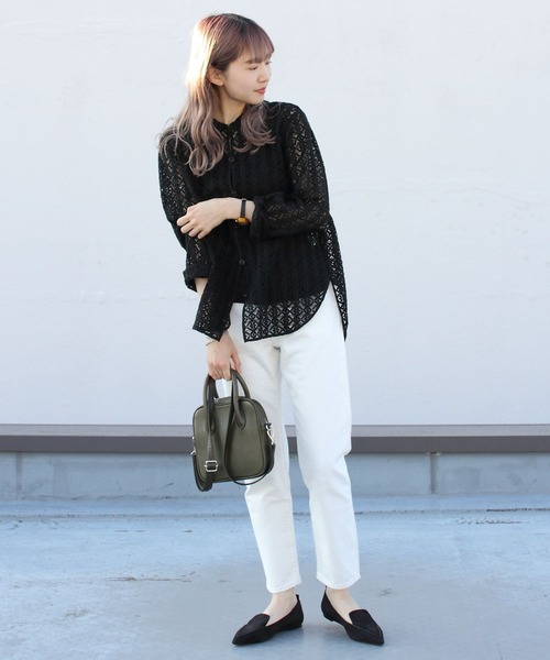 THE SHINZONE（ザ　シンゾーン）の「THE SHINZONE/シンゾーン　ジャガードレースシャツ　JACQUARD LACE SHIRT（シャツ/ブラウス・レディース・ブラック/ナチュラル・FREE）」の6枚目の写真