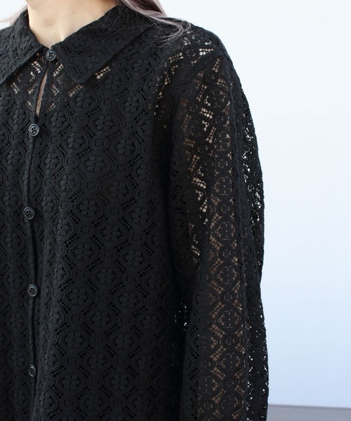 THE SHINZONE（ザ　シンゾーン）の「THE SHINZONE/シンゾーン　ジャガードレースシャツ　JACQUARD LACE SHIRT（シャツ/ブラウス・レディース・ブラック/ナチュラル・FREE）」の10枚目の写真