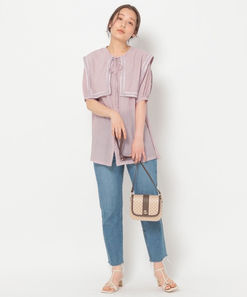 mysty woman（ミスティウーマン）の「襟セットレイヤードチュニック 274587（シャツ/ブラウス・レディース・ブラック/オフホワイト/ピンクベージュ・FREE）」の18枚目の写真