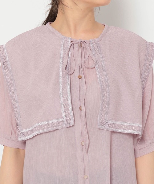 mysty woman（ミスティウーマン）の「襟セットレイヤードチュニック 274587（シャツ/ブラウス・レディース・ブラック/オフホワイト/ピンクベージュ・FREE）」の4枚目の写真