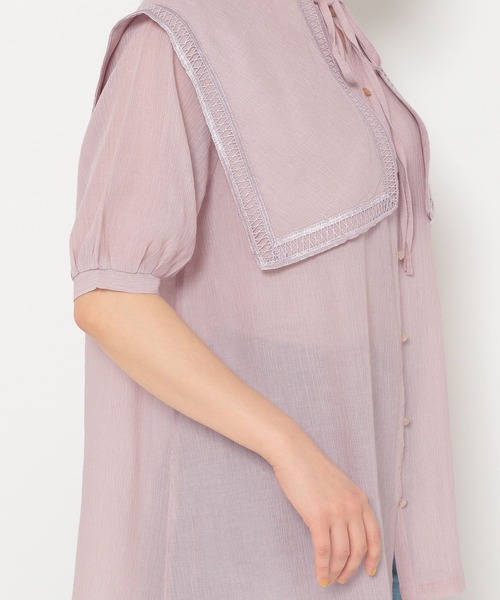 mysty woman（ミスティウーマン）の「襟セットレイヤードチュニック 274587（シャツ/ブラウス・レディース・ブラック/オフホワイト/ピンクベージュ・FREE）」の5枚目の写真