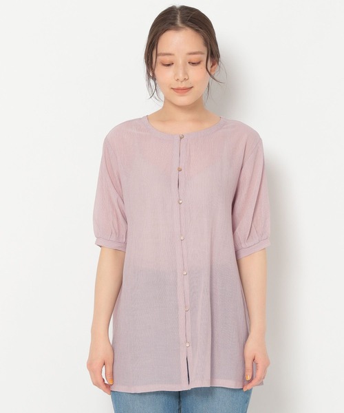 mysty woman（ミスティウーマン）の「襟セットレイヤードチュニック 274587（シャツ/ブラウス・レディース・ブラック/オフホワイト/ピンクベージュ・FREE）」の8枚目の写真