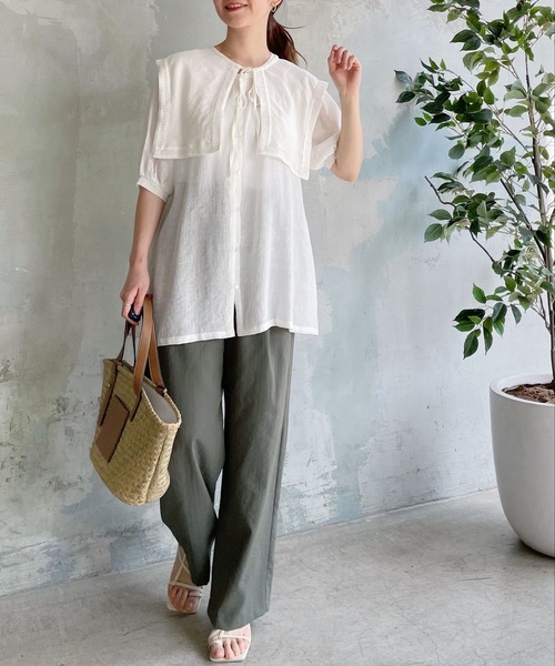 mysty woman（ミスティウーマン）の「襟セットレイヤードチュニック 274587（シャツ/ブラウス・レディース・ブラック/オフホワイト/ピンクベージュ・FREE）」の22枚目の写真