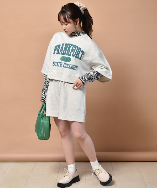 ems excite（エムズエキサイト）の「5分袖ロゴトレーナー（スウェット・レディース・チャコールグレー/ブルー/アイボリー・FREE）」の7枚目の写真