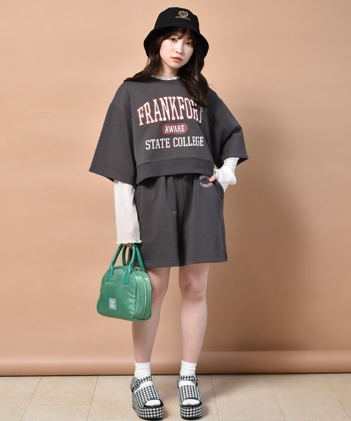 ems excite（エムズエキサイト）の「5分袖ロゴトレーナー（スウェット・レディース・チャコールグレー/ブルー/アイボリー・FREE）」の8枚目の写真