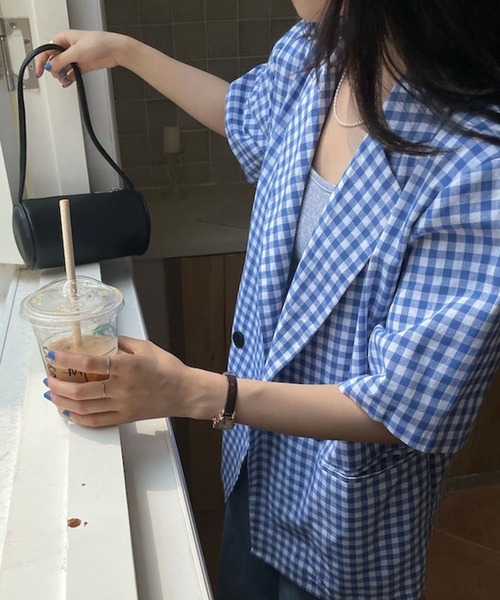 Jewelobe(ジュエローブ)の「ギンガムチェックオーバーサイズサマージャケット(テーラードジャケット・レディース・ブルー/ブラック・FREE)」の7枚目の写真