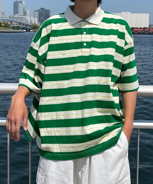 kutir(クティール)の「レトロカラーボーダーポロ(Tシャツ/カットソー・メンズ・オフホワイト/ライトグリーン/ライトブルー・MEDIUM/LARGE)」の3枚目の写真