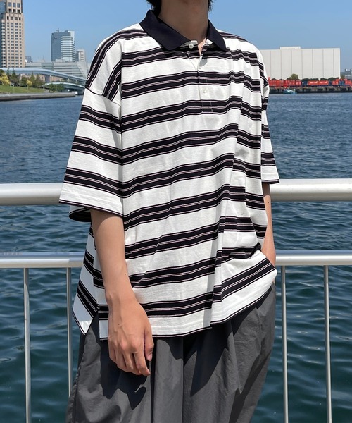 kutir(クティール)の「レトロカラーボーダーポロ(Tシャツ/カットソー・メンズ・オフホワイト/ライトグリーン/ライトブルー・MEDIUM/LARGE)」の7枚目の写真