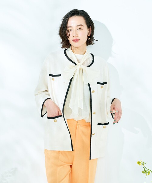 NOLLEY’S Sophi（ノーリーズソフィ）の「シアーオーガンジーボウタイブラウス（シャツ/ブラウス・レディース・オフホワイト/ブラック/イエロー/サックスブルー/ライトグリーン・38/36）」の18枚目の写真