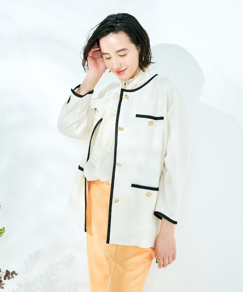 NOLLEY’S Sophi（ノーリーズソフィ）の「シアーオーガンジーボウタイブラウス（シャツ/ブラウス・レディース・オフホワイト/ブラック/イエロー/サックスブルー/ライトグリーン・38/36）」の19枚目の写真