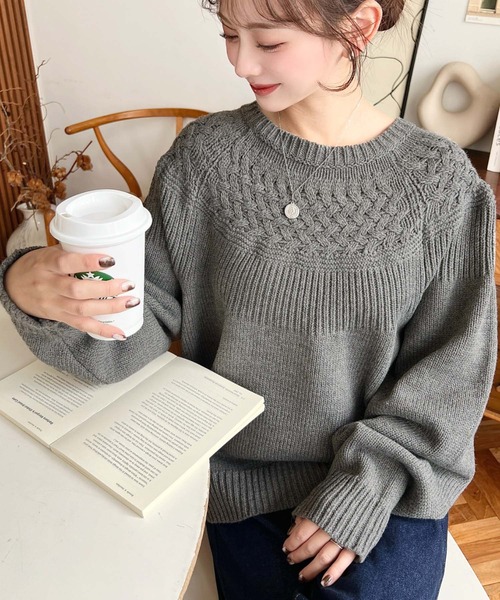 セール】求心ケーブル編みニットプルオーバー（ニット/セーター