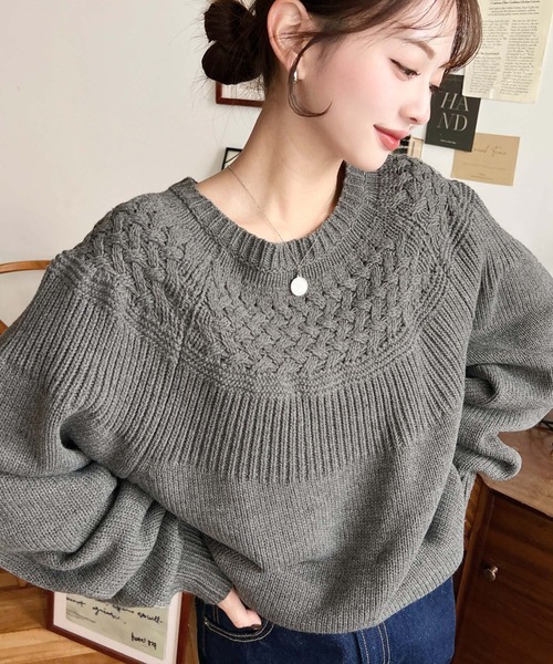 セール】求心ケーブル編みニットプルオーバー（ニット/セーター