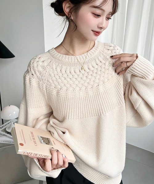 セール】求心ケーブル編みニットプルオーバー（ニット/セーター