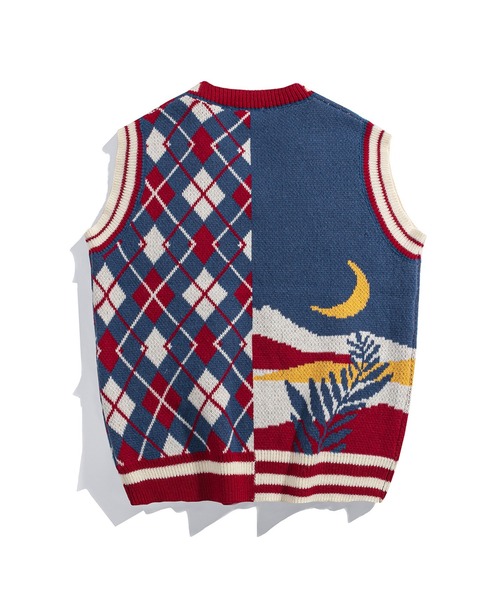 HOOK（フック）の「【HOOK】アシンメトリーベア刺繍Vネックニットベスト（ベスト・メンズ・ネイビー/グリーン・M/L/XL）」の5枚目の写真