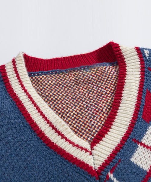 HOOK（フック）の「【HOOK】アシンメトリーベア刺繍Vネックニットベスト（ベスト・メンズ・ネイビー/グリーン・M/L/XL）」の6枚目の写真