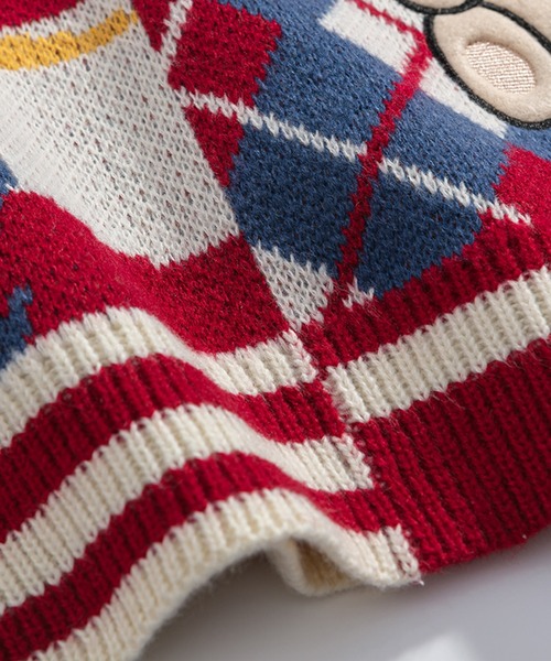 HOOK（フック）の「【HOOK】アシンメトリーベア刺繍Vネックニットベスト（ベスト・メンズ・ネイビー/グリーン・M/L/XL）」の10枚目の写真