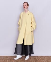 イウエン マトフ　ウールロングガウンコート　ベージュ　リバー　スリット　ベルト付 楽天市場】Mサイズ ベルト付きウールライクテーラードガウンコート