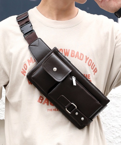 STYLEBLOCK（スタイルブロック）の「レザー風ワンショルダーバッグ（ボディバッグ/ウエストポーチ・メンズ・ブラウン/ブラック・FREE）」の2枚目の写真