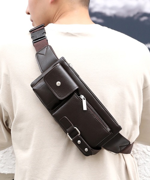 STYLEBLOCK（スタイルブロック）の「レザー風ワンショルダーバッグ（ボディバッグ/ウエストポーチ・メンズ・ブラウン/ブラック・FREE）」の10枚目の写真
