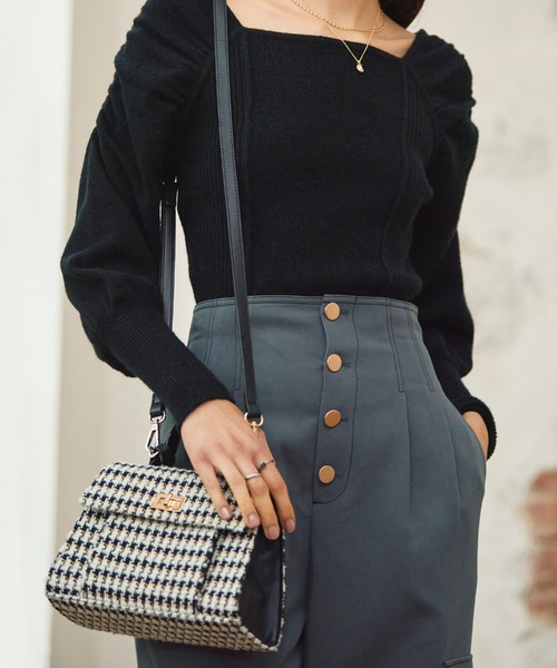 Cheek(チーク)の「スクエアミニバッグ(ハンドバッグ・レディース・グリーン/ホワイト×ブラック/ブラック・FREE)」の2枚目の写真