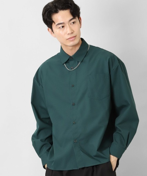 semantic design(セマンティックデザイン)の「セマンティックデザイン レーヨン混 ネックレス付 長袖BIGシャツ(シャツ/ブラウス・メンズ・グリーン系その他/アイボリー/ブラック/ベージュ・MEDIUM/LARGE)」の4枚目の写真