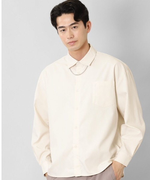 semantic design(セマンティックデザイン)の「セマンティックデザイン レーヨン混 ネックレス付 長袖BIGシャツ(シャツ/ブラウス・メンズ・グリーン系その他/アイボリー/ブラック/ベージュ・MEDIUM/LARGE)」の1枚目の写真