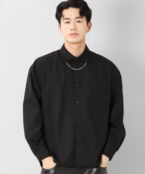 semantic design(セマンティックデザイン)の「セマンティックデザイン レーヨン混 ネックレス付 長袖BIGシャツ(シャツ/ブラウス・メンズ・グリーン系その他/アイボリー/ブラック/ベージュ・MEDIUM/LARGE)」の2枚目の写真