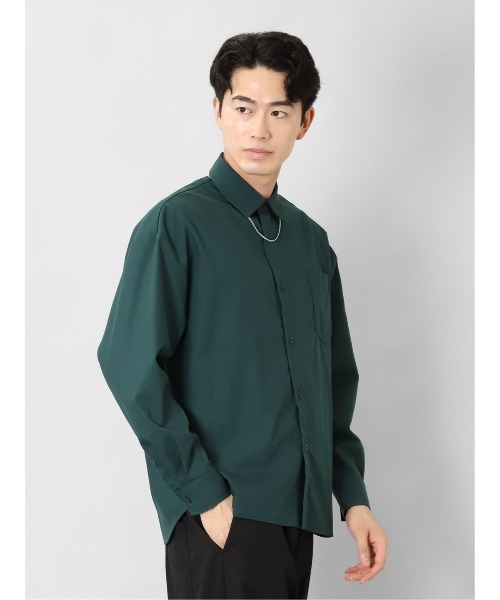 semantic design(セマンティックデザイン)の「セマンティックデザイン レーヨン混 ネックレス付 長袖BIGシャツ(シャツ/ブラウス・メンズ・グリーン系その他/アイボリー/ブラック/ベージュ・MEDIUM/LARGE)」の7枚目の写真