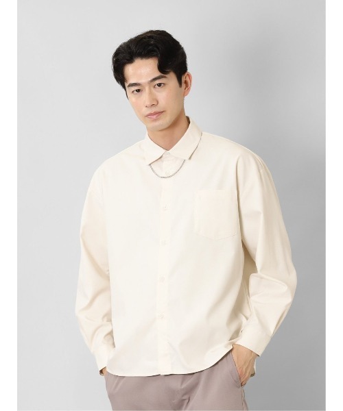 semantic design(セマンティックデザイン)の「セマンティックデザイン レーヨン混 ネックレス付 長袖BIGシャツ(シャツ/ブラウス・メンズ・グリーン系その他/アイボリー/ブラック/ベージュ・MEDIUM/LARGE)」の16枚目の写真