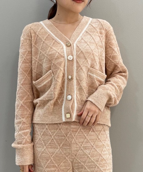 デザインボタンアーガイルニットカーディガン