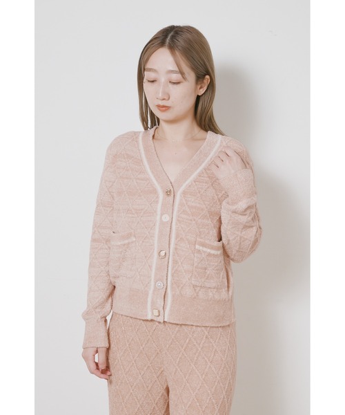 デザインボタンアーガイルニットカーディガン