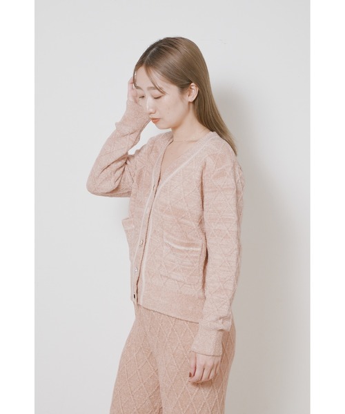 デザインボタンアーガイルニットカーディガン