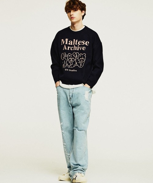 WaiKei（ワイケイ）の「【UNISEX】Wai Kei／グラフィックニットプルオーバー 2173539（ニット/セーター・レディース・クリーム/ネイビー・LARGE/MEDIUM）」の6枚目の写真
