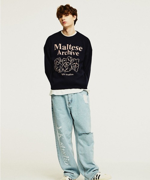 WaiKei（ワイケイ）の「【UNISEX】Wai Kei／グラフィックニットプルオーバー 2173539（ニット/セーター・レディース・クリーム/ネイビー・LARGE/MEDIUM）」の9枚目の写真