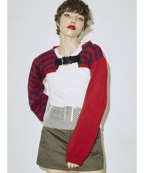 jouetie（ジュエティ）の「スーパーショートニット（ニット/セーター・レディース・オレンジ/レッド/ブラック/グリーン・MEDIUM）」の3枚目の写真